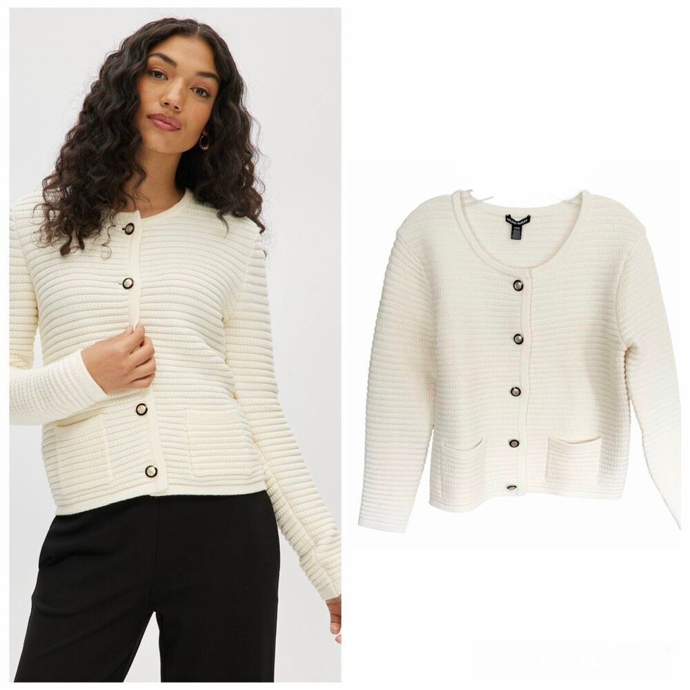 Hilary Radley Ivory knitted Button Front cardigan Sz M NWT